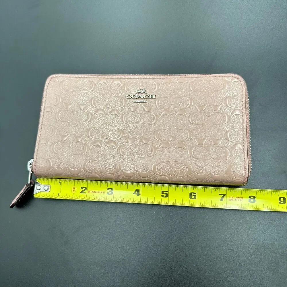 Coach Signature Debossed Patent Leather Zip Around Wallet Blush Pink Accordion